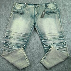 Waimea Jeans Mens 48x32 (Fits 57x32) Antique Blue Moto Skinny Stretch NWT